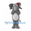 Gray Elephant Mascot Costume with Red Hair Bow and White Belly