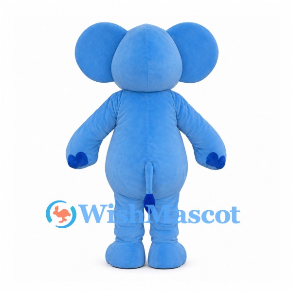 Blue Elephant Mascot Costume with Large Ears and Dark Blue Toes