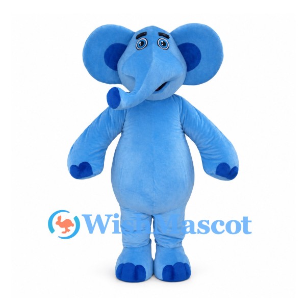 Blue Elephant Mascot Costume with Large Ears and Dark Blue Toes