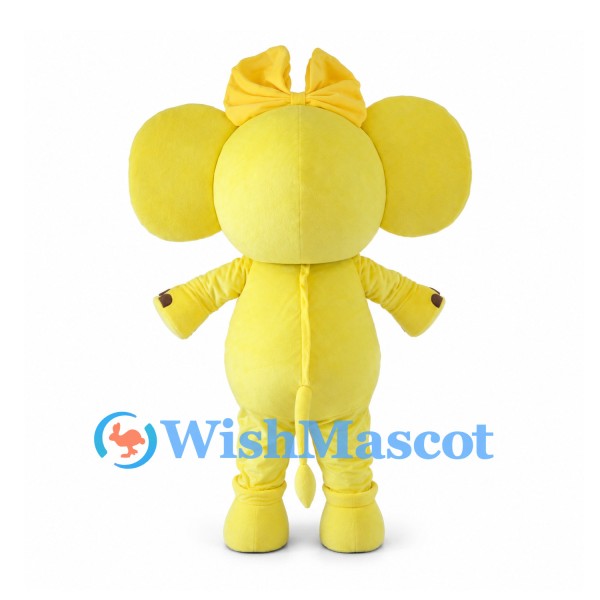 Yellow Elephant Mascot Costume with Large Polka Dot Bow