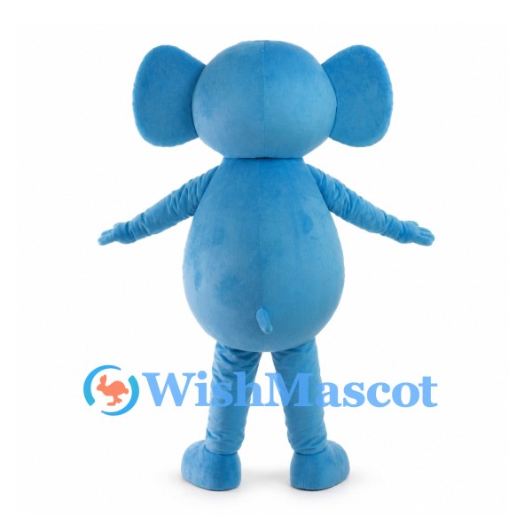 Blue Elephant Mascot Costume with Pink Inner Ears and Round Belly