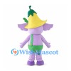 Purple Elephant Mascot Costume with Yellow Flower Hat and Green Shorts