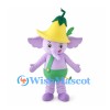 Purple Elephant Mascot Costume with Yellow Flower Hat and Green Shorts