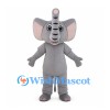 Gray Elephant Mascot Costume with Raised Striped Trunk