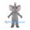 Gray Elephant Mascot Costume with Raised Striped Trunk