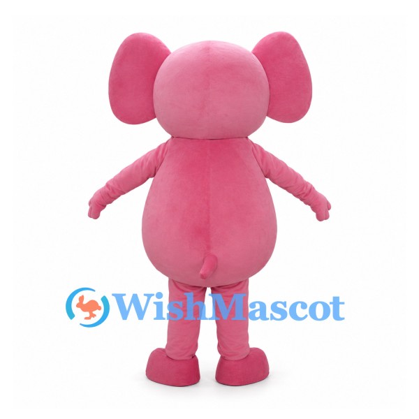 Pink Elephant Mascot Costume with Round Belly and Short Trunk