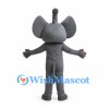 Gray Elephant Mascot Costume with Raised Trunk and White Belly