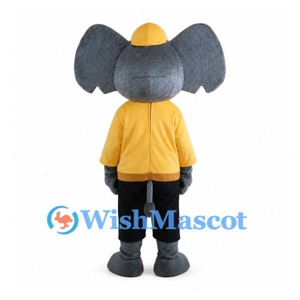 Elephant Mascot Costume with Yellow Hard Hat and Shirt