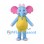 Blue Elephant Mascot Costume with Pink Bow and Yellow Overalls