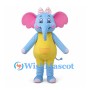 Blue Elephant Mascot Costume with Pink Bow and Yellow Overalls