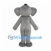 Gray Elephant Mascot Costume with Long Trunk and Small Black Cap