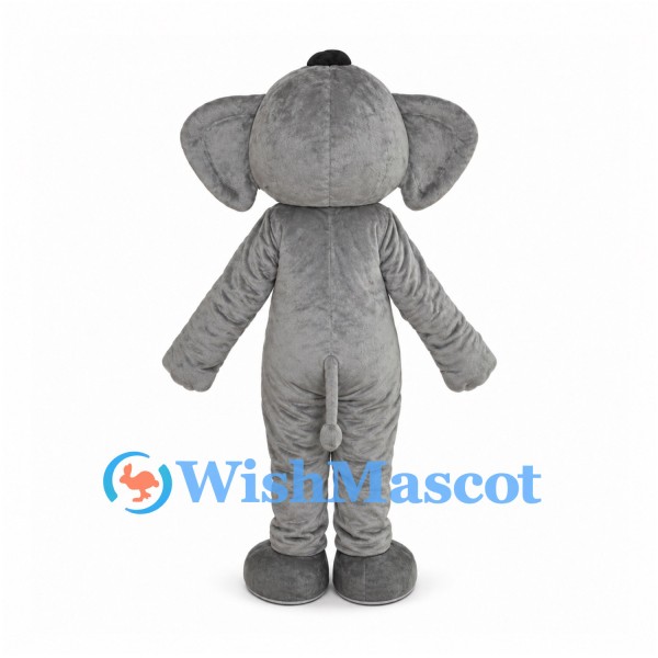 Gray Elephant Mascot Costume with Long Trunk and Small Black Cap