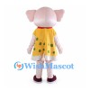 Pink Elephant Mascot Costume with Yellow Polka Dot Dress and Red Scarf