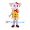 Pink Elephant Mascot Costume with Yellow Polka Dot Dress and Red Scarf