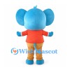Blue Elephant Mascot Costume with Orange Shirt and Tan Pants