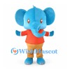 Blue Elephant Mascot Costume with Orange Shirt and Tan Pants