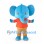 Blue Elephant Mascot Costume with Orange Shirt and Tan Pants