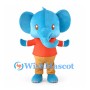 Blue Elephant Mascot Costume with Orange Shirt and Tan Pants