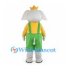 Elephant King Mascot Costume with Gold Crown and Green Overalls