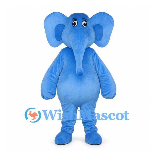 Blue Elephant Mascot Costume with Long Trunk and Rounded Belly