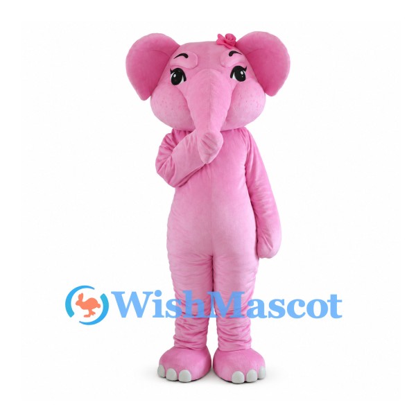 Pink Elephant Mascot Costume with Small Hair Bow and Gray Toes