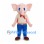 Pink Elephant Mascot Costume with Cream Shirt Blue Pants and Red Scarf