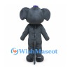 Dark Gray Elephant Mascot Costume with Purple Cap and Long Trunk