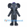 Dark Gray Elephant Mascot Costume with Purple Cap and Long Trunk