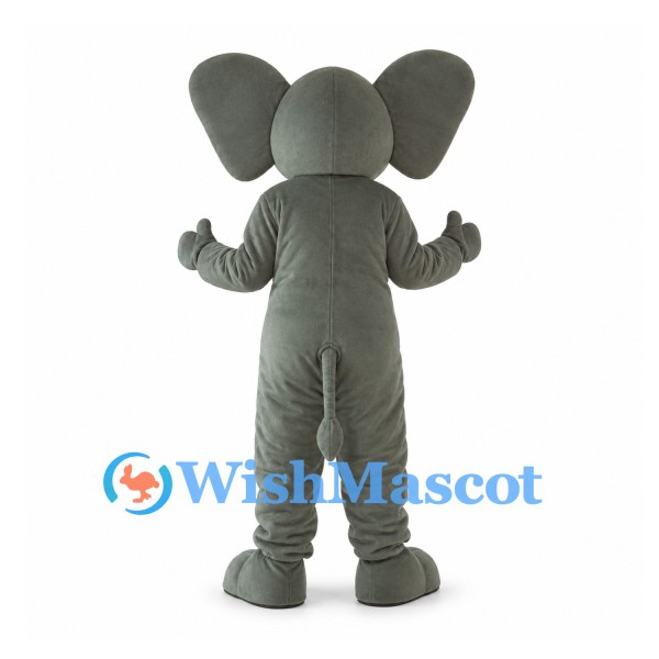 Gray Elephant Mascot Costume with Pink Ears and Striped Trunk