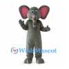 Gray Elephant Mascot Costume with Pink Ears and Striped Trunk