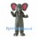Gray Elephant Mascot Costume with Pink Ears and Striped Trunk