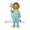Lion Mascot Costume with Pale Blue Pajamas Scarf and Giant Toothbrush