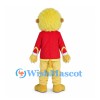 Lion Mascot Costume with Yellow Mane and Red Gold Trimmed Jacket