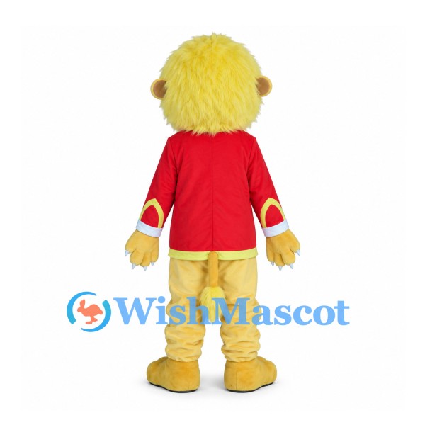 Lion Mascot Costume with Yellow Mane and Red Gold Trimmed Jacket