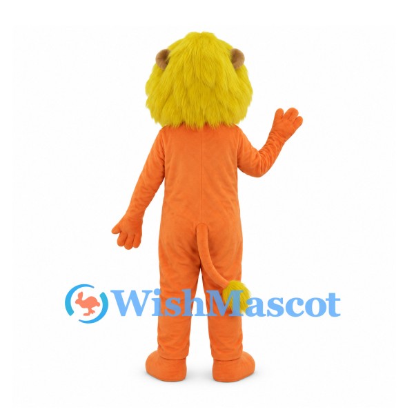 Orange Lion Mascot Costume with Yellow Mane and Striped White Belly