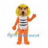Orange Lion Mascot Costume with Yellow Mane and Striped White Belly