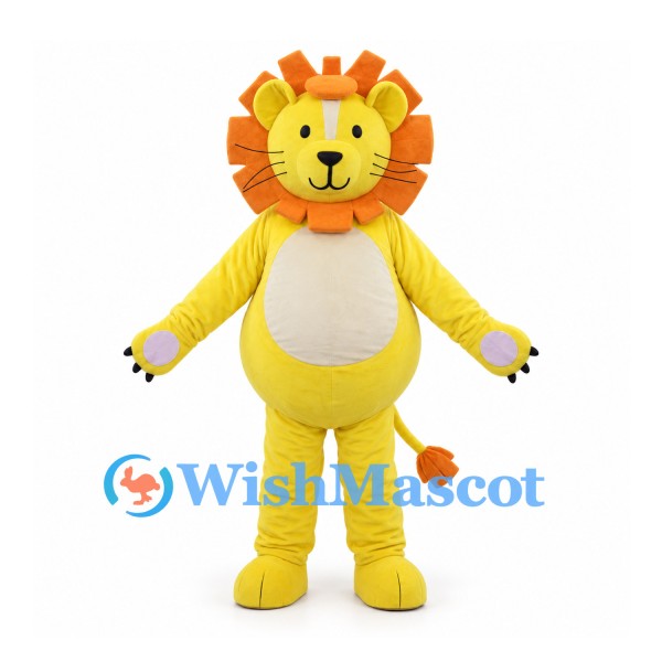 Yellow Lion Mascot Costume with Orange Petal Mane and Cream Belly