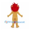 Tan Lion Mascot Costume with Red Spiked Mane and White Muzzle