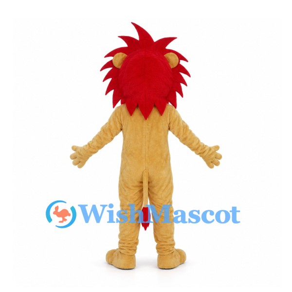 Tan Lion Mascot Costume with Red Spiked Mane and White Muzzle
