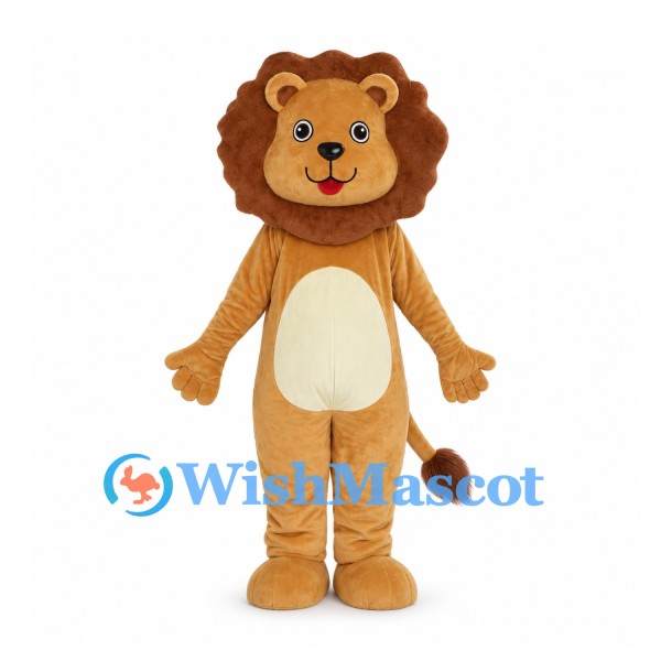Brown Lion Mascot Costume with Round Mane and Cream Belly