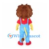 Lion Mascot Costume with Red Star Shirt and Blue Overalls