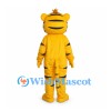 Yellow Tiger Mascot Costume with Black Stripes and White Belly