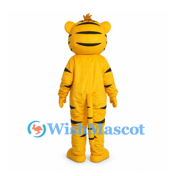 Yellow Tiger Mascot Costume with Black Stripes and White Belly