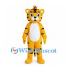 Yellow Tiger Mascot Costume with Black Stripes and White Belly