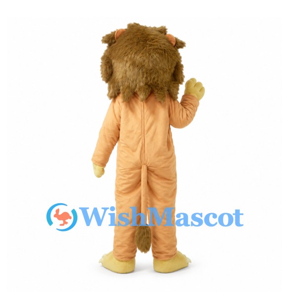 Tan Lion Mascot Costume with Shaggy Brown Mane and Cream Paws