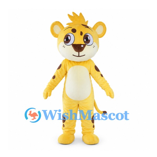 Leopard Cub Mascot Costume in Yellow with Brown Spots and Cream Belly