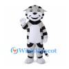 Gray Tiger Mascot Costume with Black Stripes and White Belly