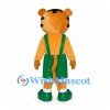 Orange Tiger Mascot Costume with Green Suspender Shorts