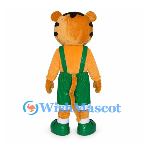 Orange Tiger Mascot Costume with Green Suspender Shorts
