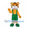 Orange Tiger Mascot Costume with Green Suspender Shorts